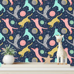 Cute Celestial Mystical Space Cats<br><div class="desc">Cute Celestial Mystical Space Cats Wallpaper features cute playful cats with a moon and stars background. Perfect for bedrooms,  nursery decor,  home,  office and party decor. Created by Evco Studio www.zazzle.com/store/evcostudio</div>