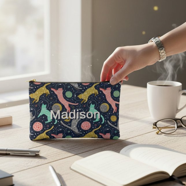 Cute Celestial Mystical Space Cats Personalised Accessory Pouch (Creator Uploaded)