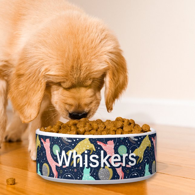 Cute Celestial Mystical Space Cats Personalised Bowl (Creator Uploaded)