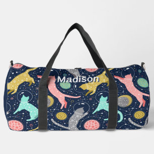 Cute Celestial Mystical Space Cats Personalised Duffle Bag