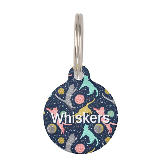 Cute Celestial Mystical Space Cats Personalised Pet Tag (Front)