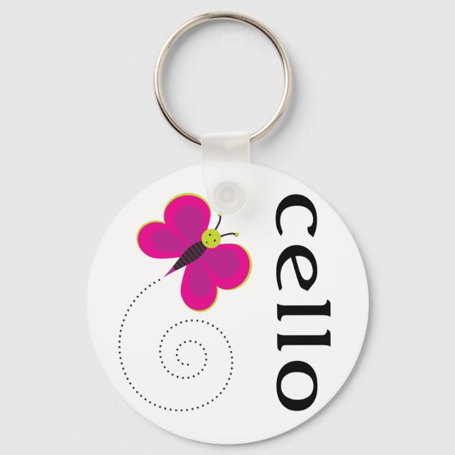 Cute Cello Butterfly Music Design Key Ring (Front)