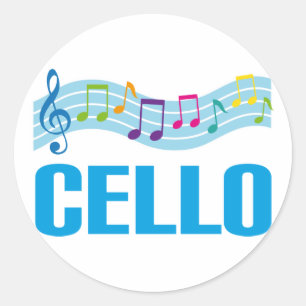 Cute Cello Music Staff blue Classic Round Sticker