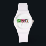 Cute Cello Watch<br><div class="desc">A beautiful cello Christmas present for the great cellist in your life. This Peace Love Cello design features a cute peace sign, heart, and the musical instrument, the cello. A great gift for a string quartet member or orchestra conductor.</div>