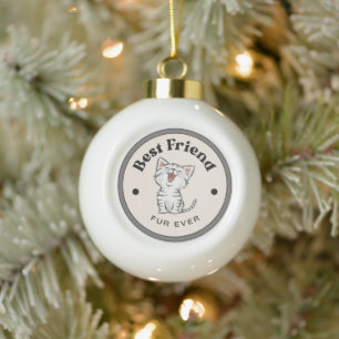 CUTE! Ceramic Ball - Best Friend Fur Ever - Kitty Christmas Ornament