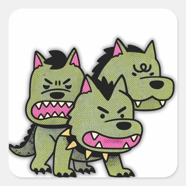 Cute Cerberus Three Headed Dog Cartoon Sticker (Front)