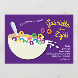 Cute Cereal Bowl Kids Sleepover Birthday Party Invitation