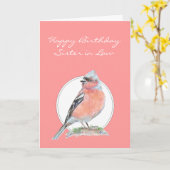 Cute Chaffinch, Birthday Sister -in-Law Card (Yellow Flower)