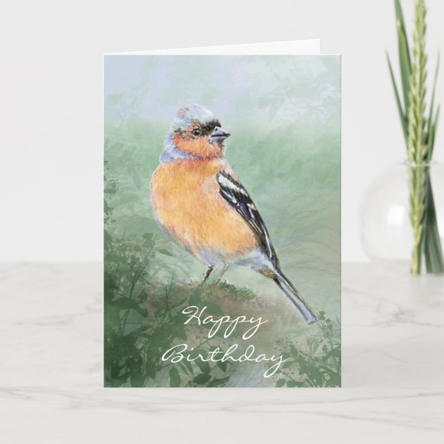 Cute Chaffinch, Happy Birthday, Bird Collection Card (Front)