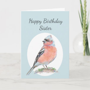Cute Chaffinch Watercolor Birthday Sister Card