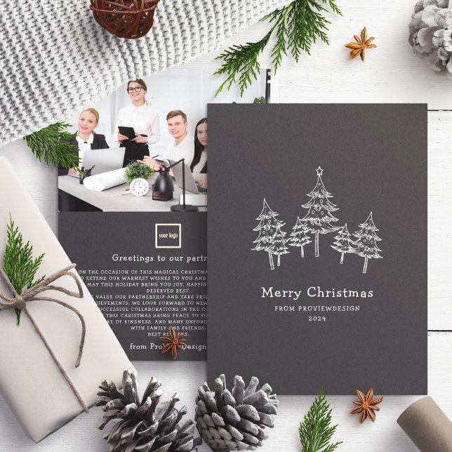 Cute Chalk Christmas Trees Black White Business Holiday Card (Creator Uploaded)