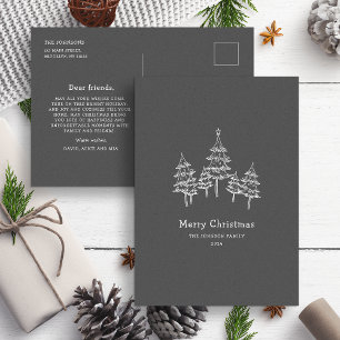 Cute Chalk Christmas Trees Black White  Postcard