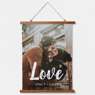 Cute Chalk Script Love Couple Photo Hanging Tapestry