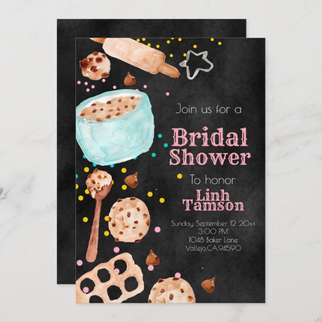 Cute chalkboard baking bridal shower invitation (Front/Back)