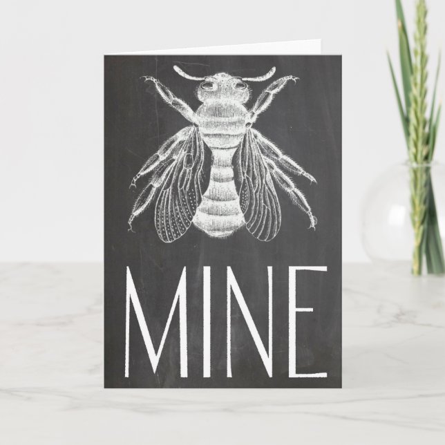 cute chalkboard drawing bee mine valentine romance holiday card (Front)
