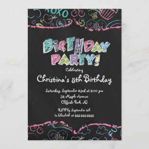 Cute  Chalkboard Girls Birthday Party Invitation