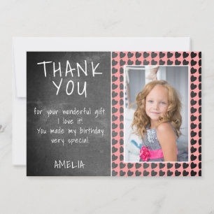 Cute Chalkboard Heart Pattern Birthday Photo Thank You Card