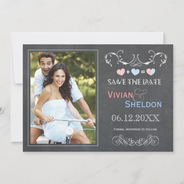 Cute Chalkboard Photo Wedding Save the Date (Front)