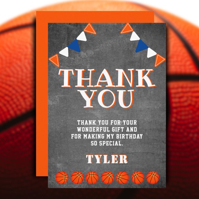 Cute Chalkboard Sports Basketball Birthday Thank You Card (Creator Uploaded)