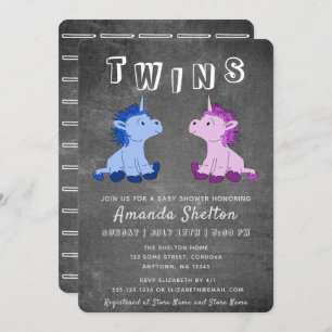 Cute Chalkboard Unicorn Boy Girl Twins Baby Shower Invitation