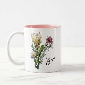 Cute Chameleon in Floral Bouquet Botanical Art Two-Tone Coffee Mug