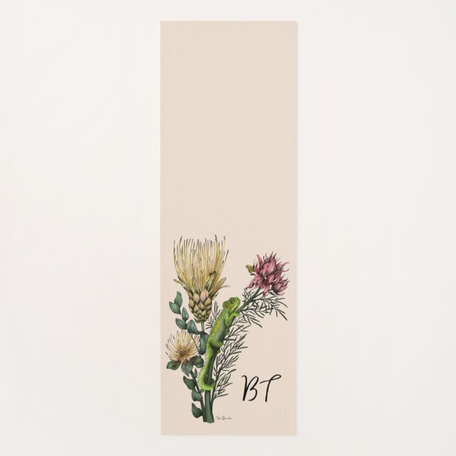 Cute Chameleon in Floral Bouquet Botanical Art Yog Yoga Mat (Front)