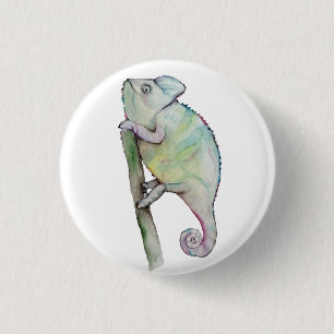 Cute chameleon painted in watercolor 3 cm round badge
