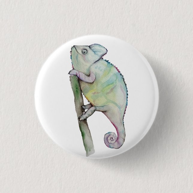 Cute chameleon painted in watercolor 3 cm round badge (Front)