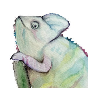 Cute chameleon painted in watercolor round clock