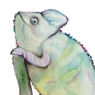 Cute chameleon painted in watercolor round cushion