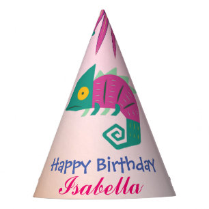 cute chameleon zoo animals jungle Floral Birthday Party Hat