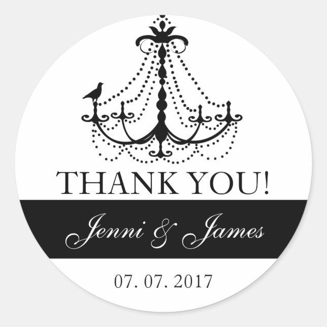 Cute Chandelier Wedding Favour Thank You Classic Round Sticker (Front)