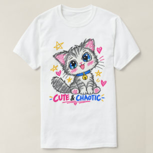 Cute & Chaotic Cat – Kawaii Doodle T-Shirt