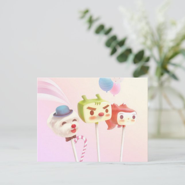 Cute Character Cake Pops Announcement Postcard (Standing Front)
