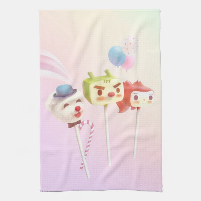 Cute Character Cake Pops Tea Towel (Vertical)