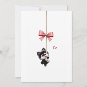 Cute Character with Pink Ribbon Keychain - Adorabl Invitation