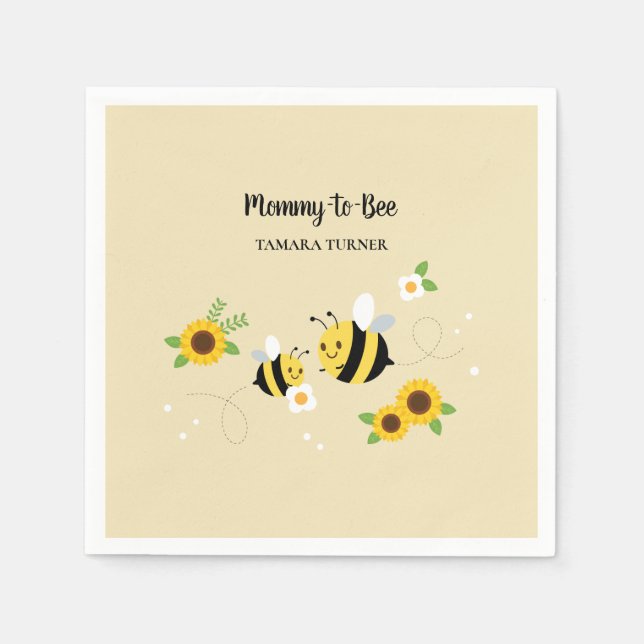 Cute Characters Mummy-to-Bee Baby Shower Napkin (Front)