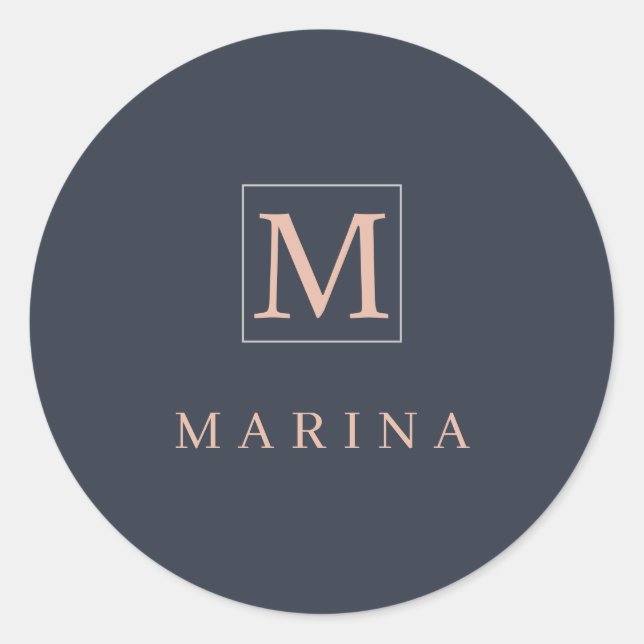 Cute Charcoal personalised initial name Classic Round Sticker (Front)