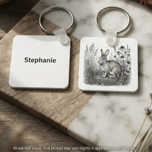 Cute Charcoal Sketch Rabbit Rescue Gift Key Ring