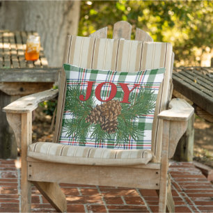 Cute Charming Happy Holidays Joy Cabin Porch Patio Cushion