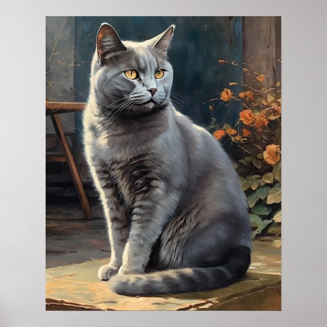 Cute Chartreux Cat Art Print Poster (Front)