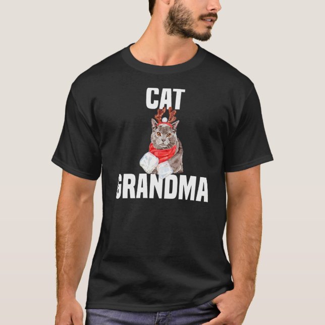 Cute Chartreux Cat with Reindeer Costume Cat Grand T-Shirt (Front)