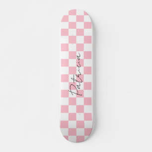 Cute Checkerboard Pattern Pink Skateboard
