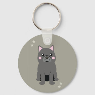 Cute Cheeks Grey French Bulldog Key Ring