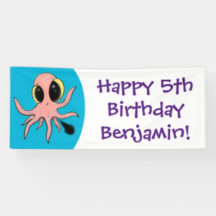 Cute, cheeky baby octopus cartoon banner