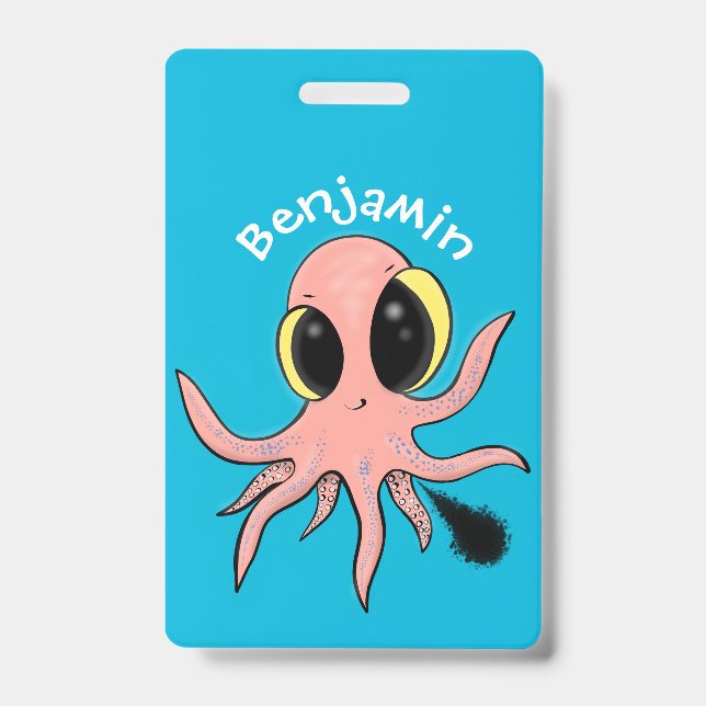 Cute, cheeky baby octopus cartoon ID badge (Front)