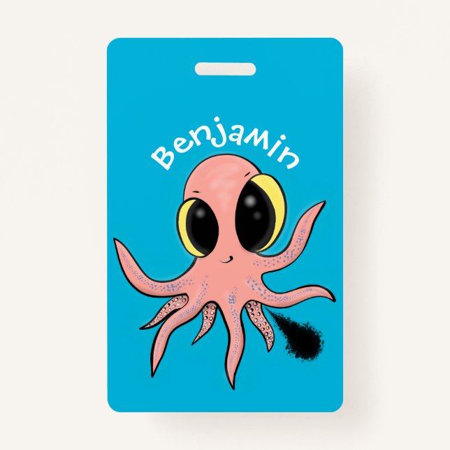 Cute, cheeky baby octopus cartoon ID badge (Front)
