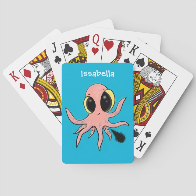 Cute, cheeky baby octopus cartoon playing cards (Back)