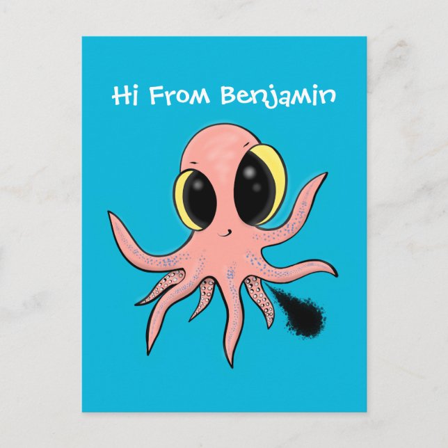 Cute, cheeky baby octopus cartoon postcard (Front)