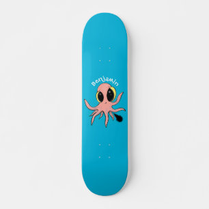 Cute, cheeky baby octopus cartoon skateboard
